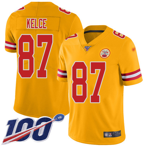 Men Kansas City Chiefs #87 Kelce Travis Limited Gold Inverted Legend 100th Season Football Nike NFL Jersey